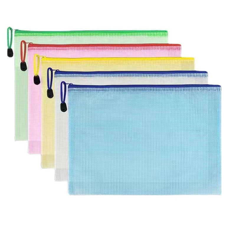 A4 Transparent Grid Bag Thickened Waterproof Test Paper Storage File Bag Zipper Bag File Data a5 Bill Stationery Bag